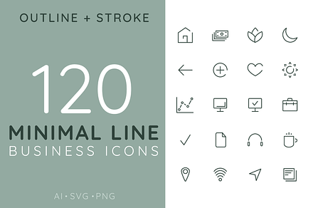 120 Minimal Line Business Icons, an Icon by Marcelina Pulcini Designs