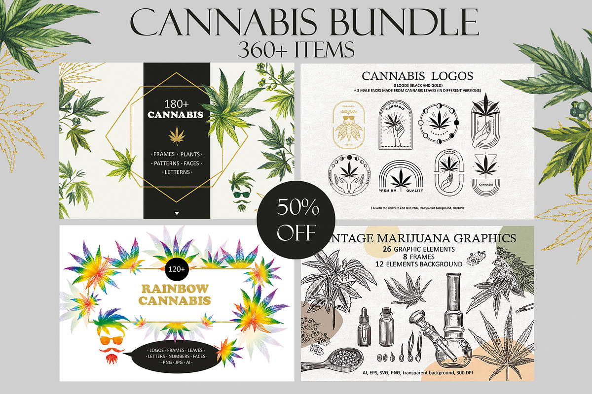 CANNABIS / MARIJUANA BUNDLE, a Decorative Illustration by Elena_Sedova (Photo 1 of 30)