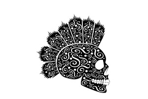 Punk Skull Icon With Mohawk And Orna