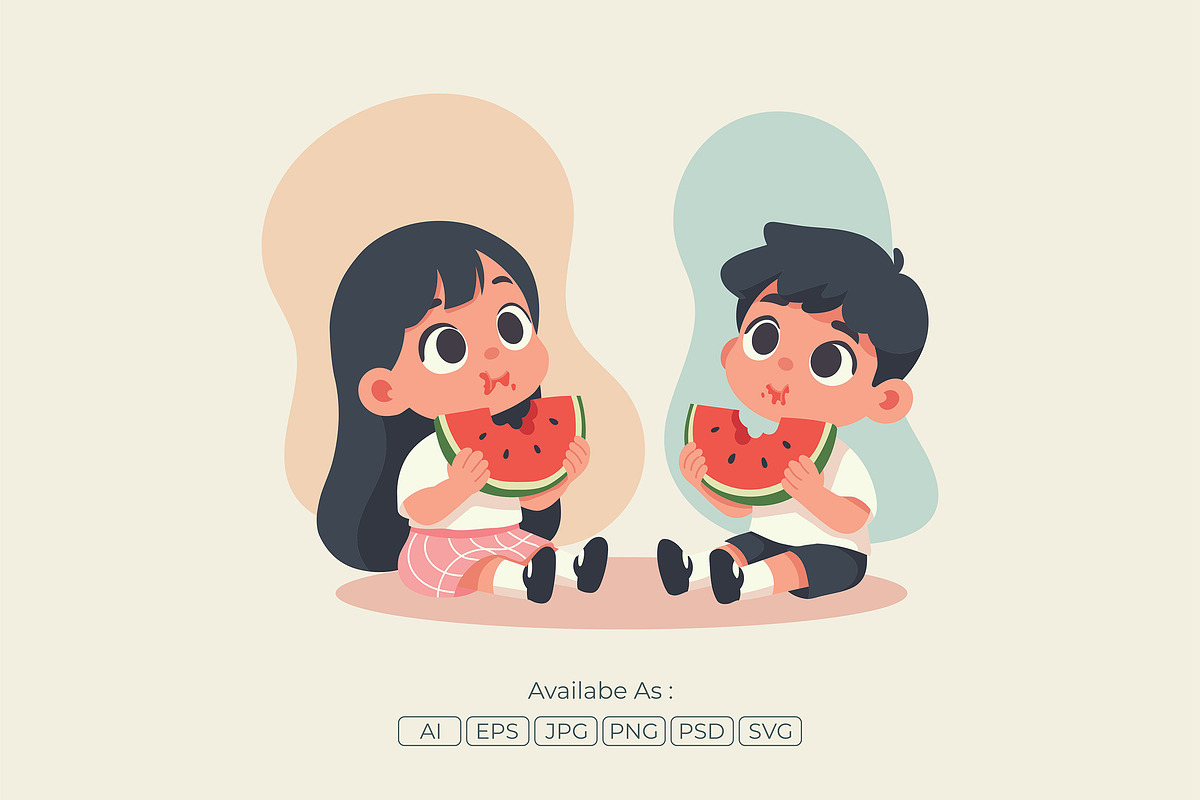 Little Children Eating Watermelon, a Person Illustration by Partikusi Design (Photo 2 of 3)