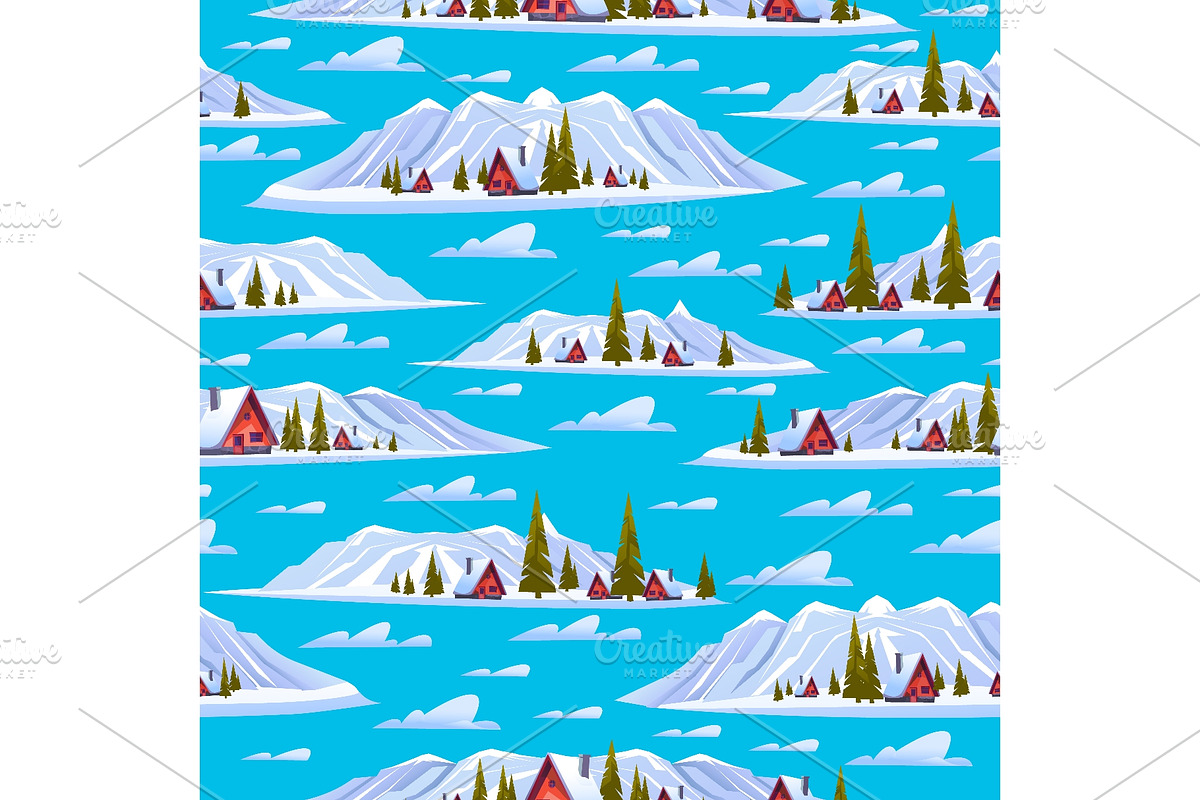 Rural houses in mountains among snow, an Object Illustration by Vectorbuum (Photo 1 of 3)