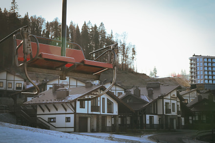 Empty ski lift in Carpathians, space for text, a Nature Photo by AtlasStudio PRO