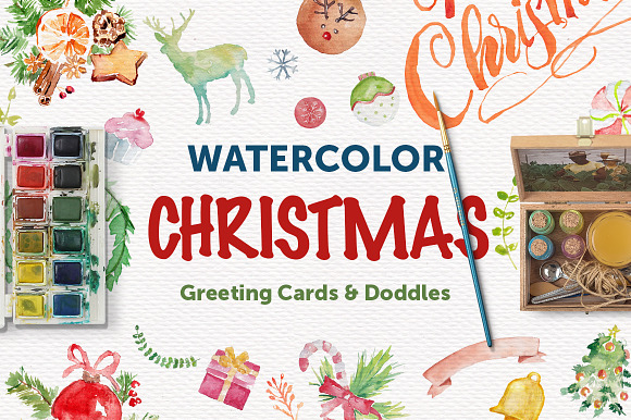 Watercolor Christmas Print & Doodles preview 6