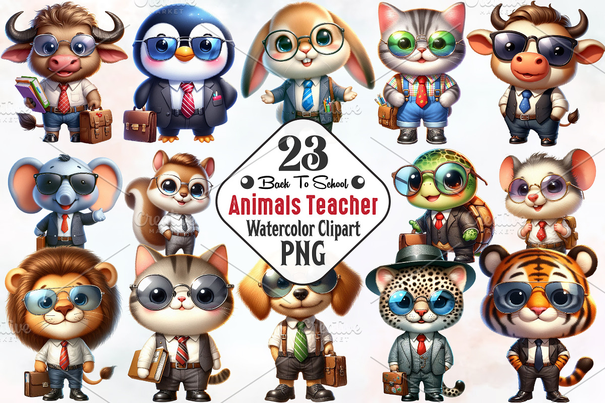 Back to school animals teacher PNG, an Animal Illustration by RobertsArt (Photo 1 of 7)