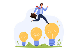 Businessman Jumps Across Growing, a Person Illustration by Flashvector