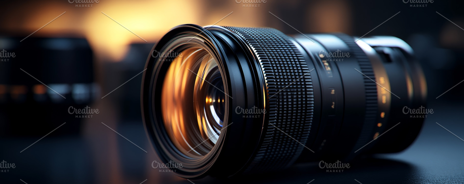 Close-up of a professional camera lens with a warm glow, an Abstract Photo by Natalia Klenova's Shop