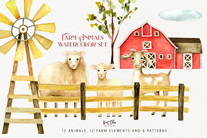 Farm Animals Watercolor Set