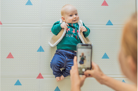 Adorable baby dressed in a Christmas