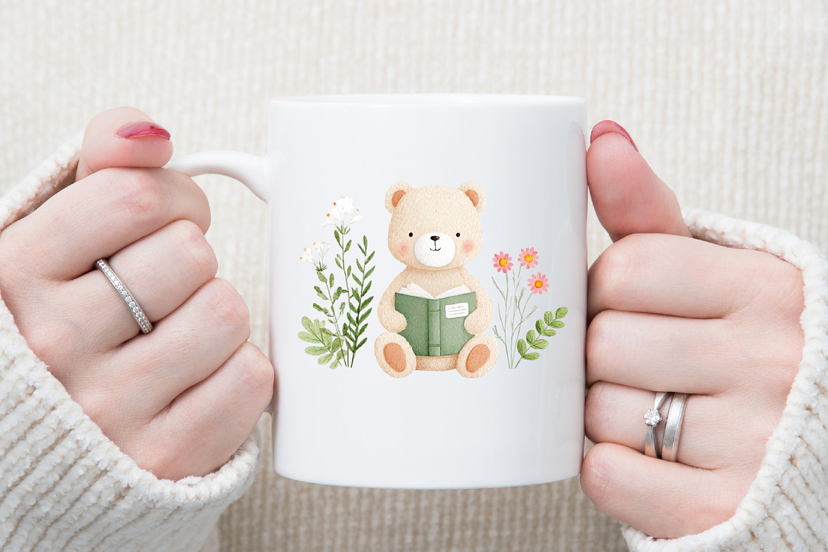 Cute Teddy and Vintage Books Clipart, an Illustration by Sublimation Artist (Photo 5 of 6)