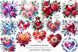 Watercolor Valentine Heart Clipart, an Illustration by SinaCreation
