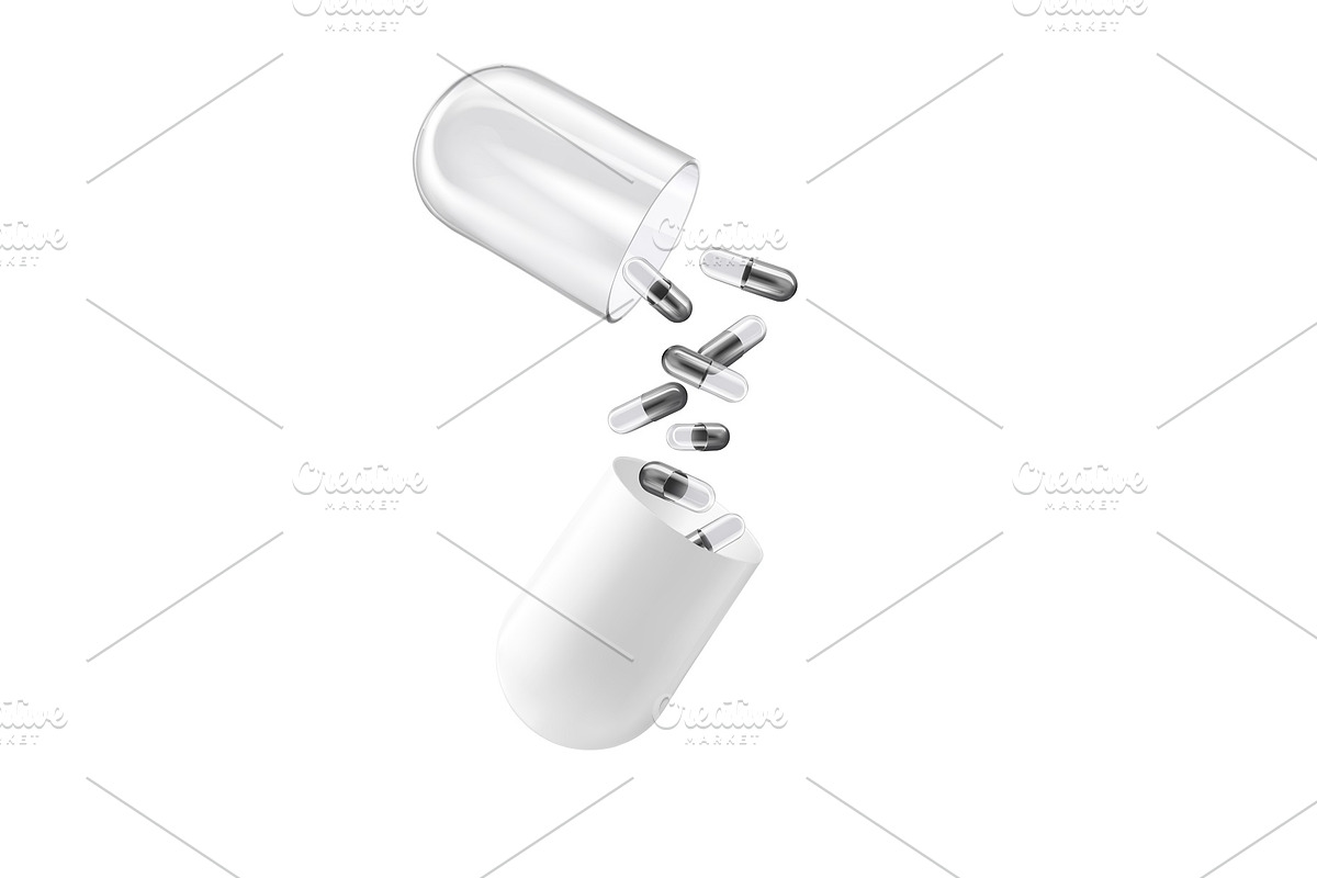 Open capsule, small silver capsules, a Packaging Mockup by StudioVin