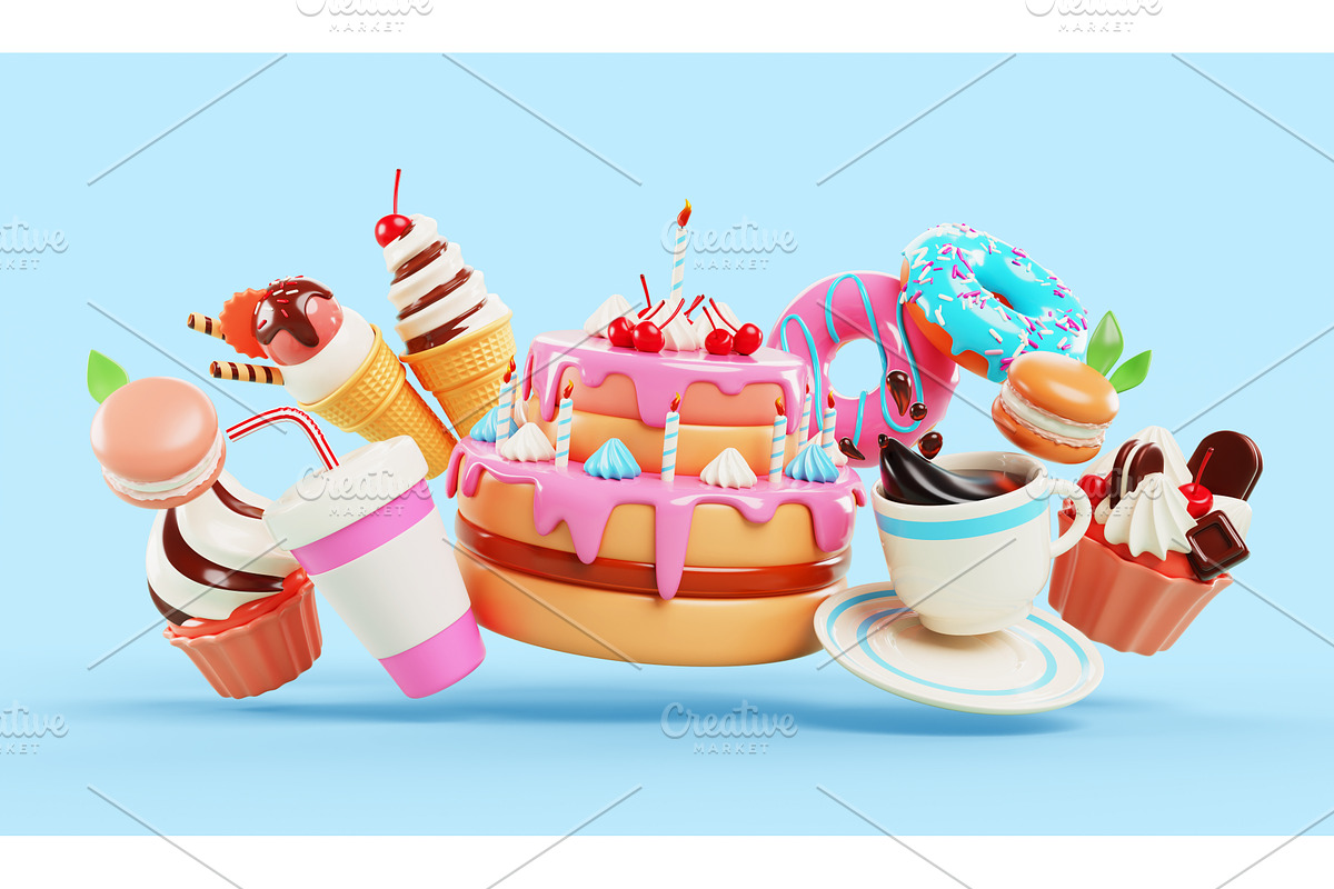 Pink 3d birthday cake with candles, a Food & Drink 3D Model by Marozhkastudio