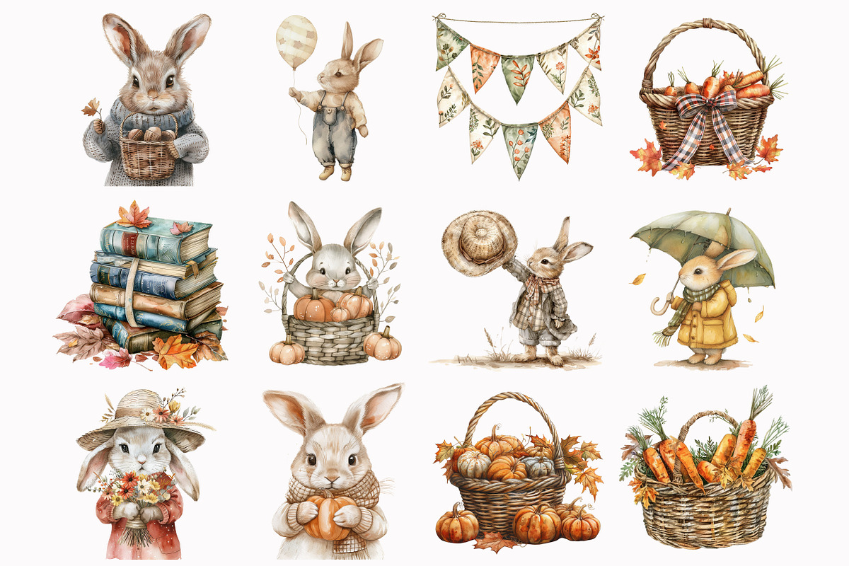 Autumn Rabbits Clipart, an Illustration by Design Market (Photo 2 of 5)
