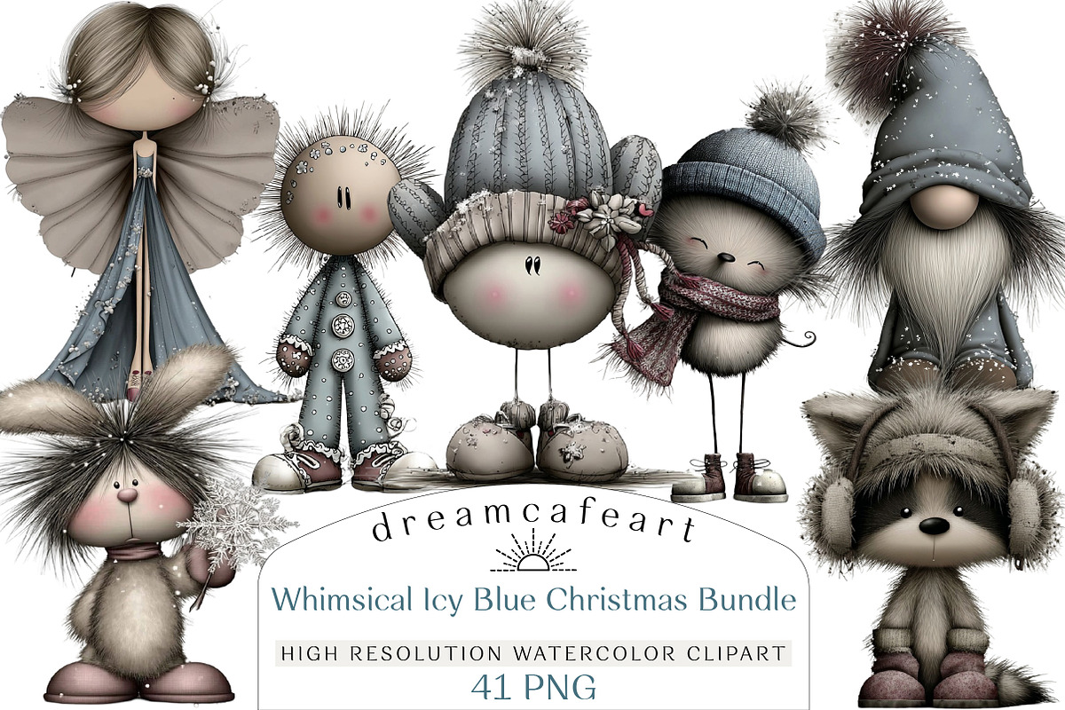 Whimsical Icy Blue Christmas Bundle, an Illustration by DreamCafeArt (Photo 1 of 6)