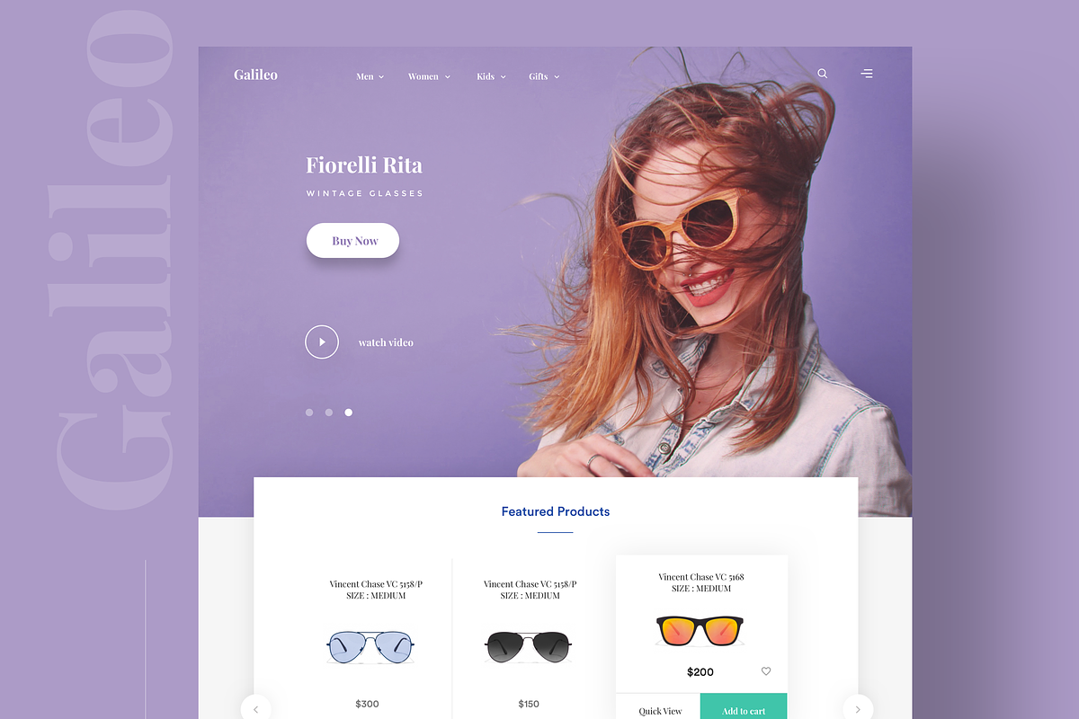 Galilio Landing page for sunglasses, an UI Kit Template by Divanraj (Photo 1 of 3)