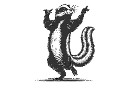 Dancing Skunk engraving sketch, an Animal Illustration by AlexArt