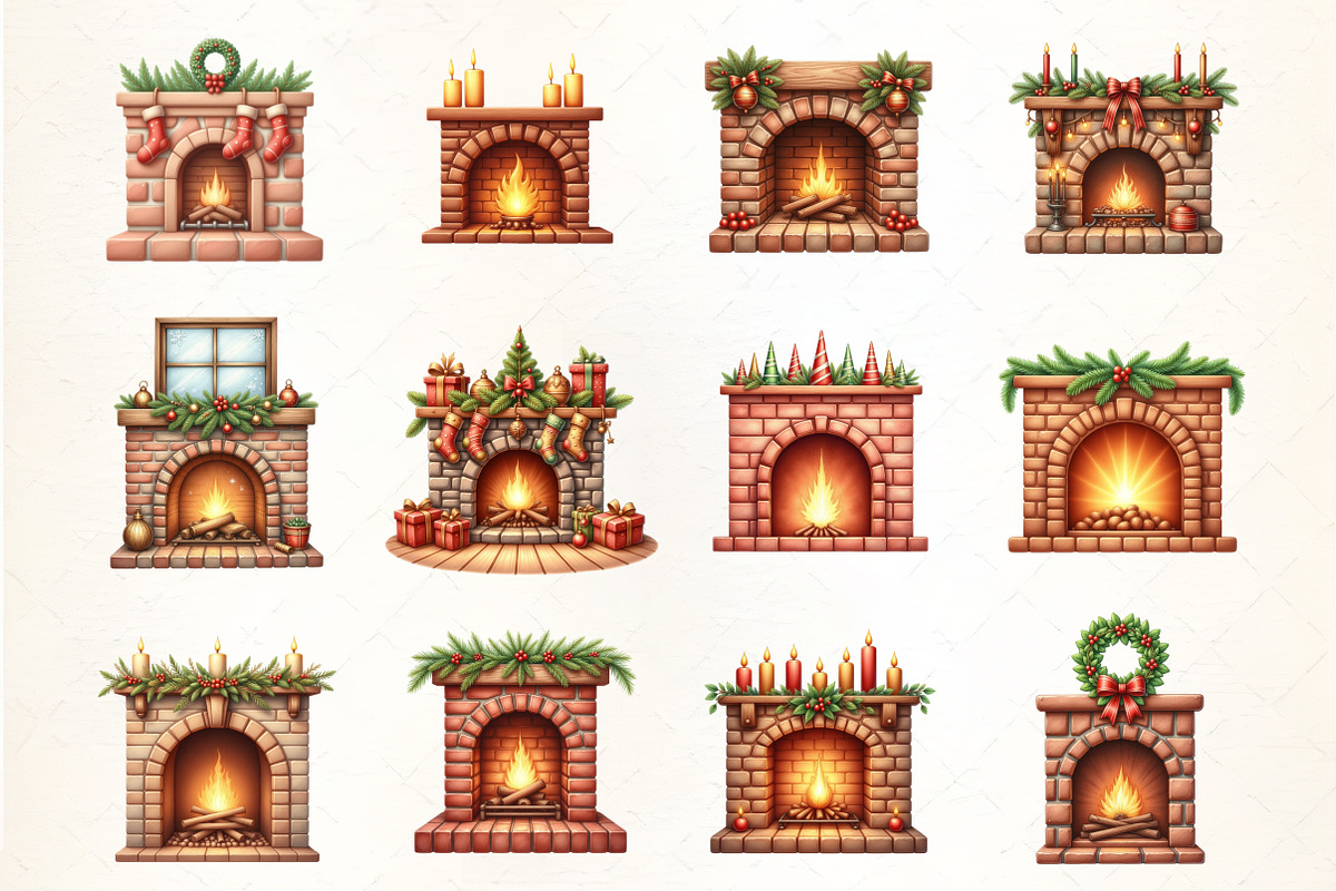 Watercolor Christmas Fireplace Clipa, an Illustration by CrexoraLab (Photo 5 of 5)