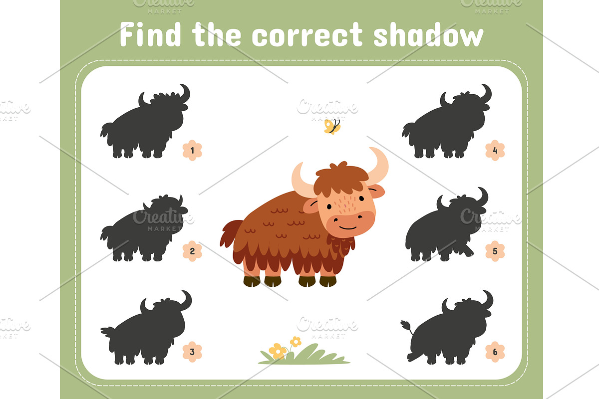 Find correct yak shadow. Funny yaks, an Education Illustration by Valerie Bodnar
