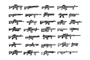 Assault rifles linear vector set, an Illustration by Onyx