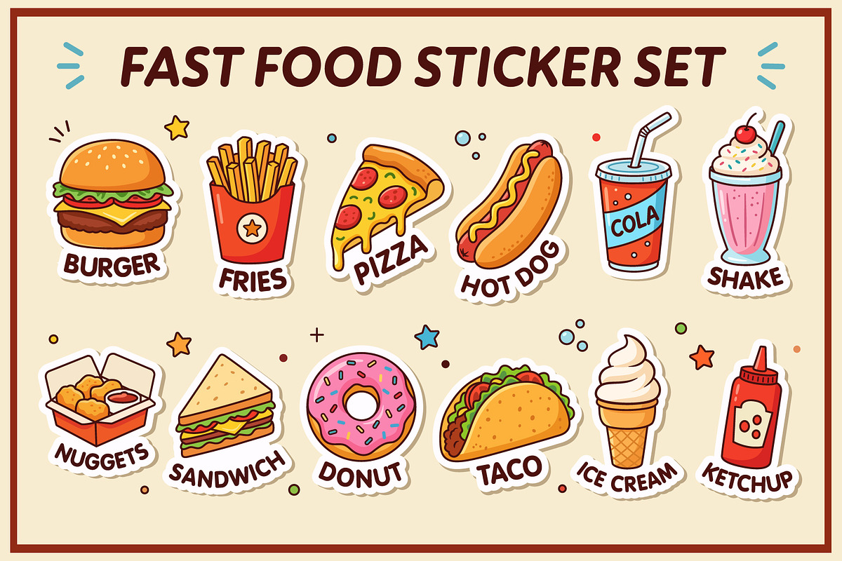 Cartoon Fast Food Stickers Clipart, a Food Illustration by Mad Max Shop (Photo 2 of 3)