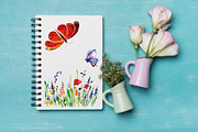 Watercolor set. Flower meadow, bee,, an Illustration by ElliaArt (Thumbnail 7 of 8)
