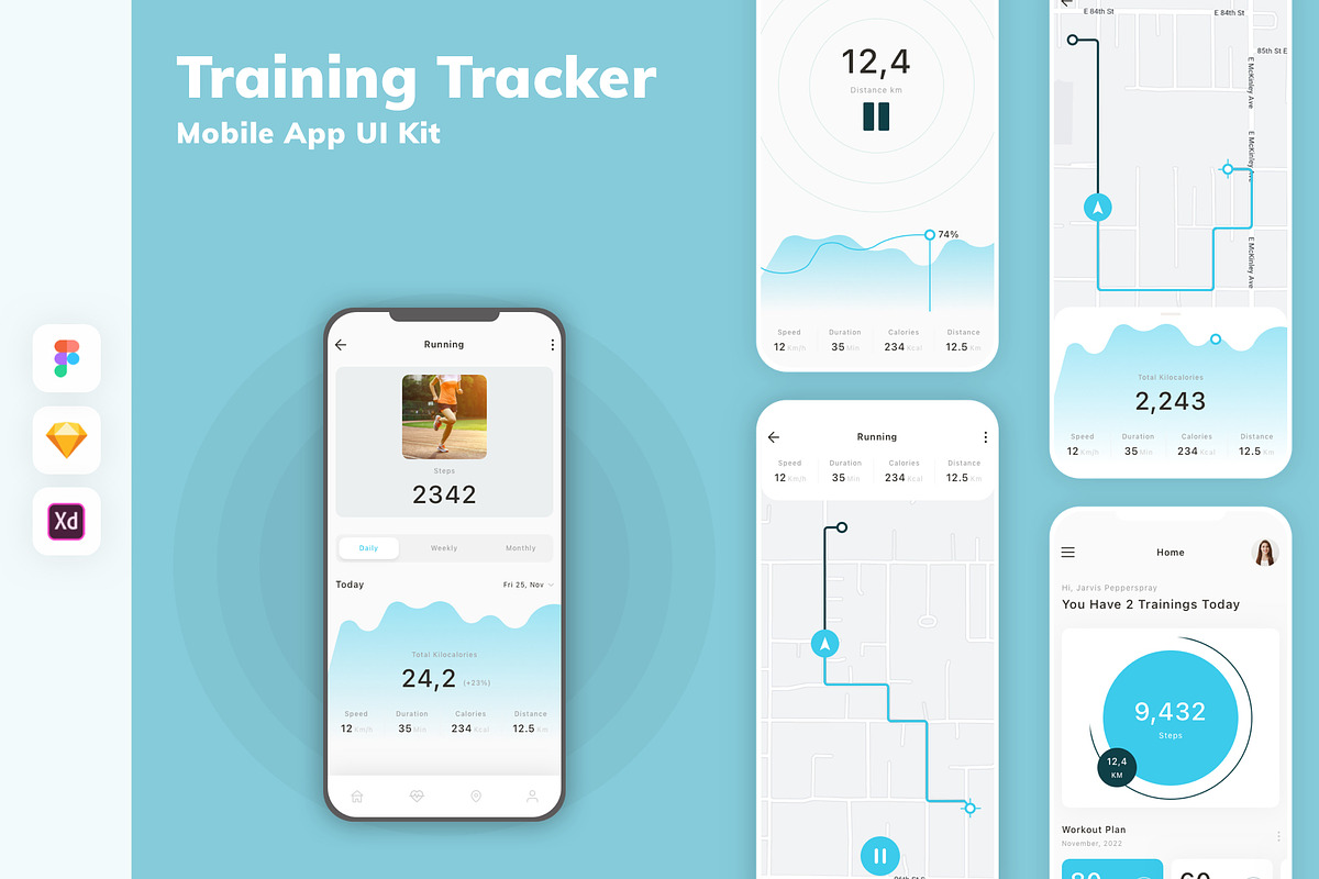 Training Tracker Mobile App UI Kit, an UI Kit Template by uicube