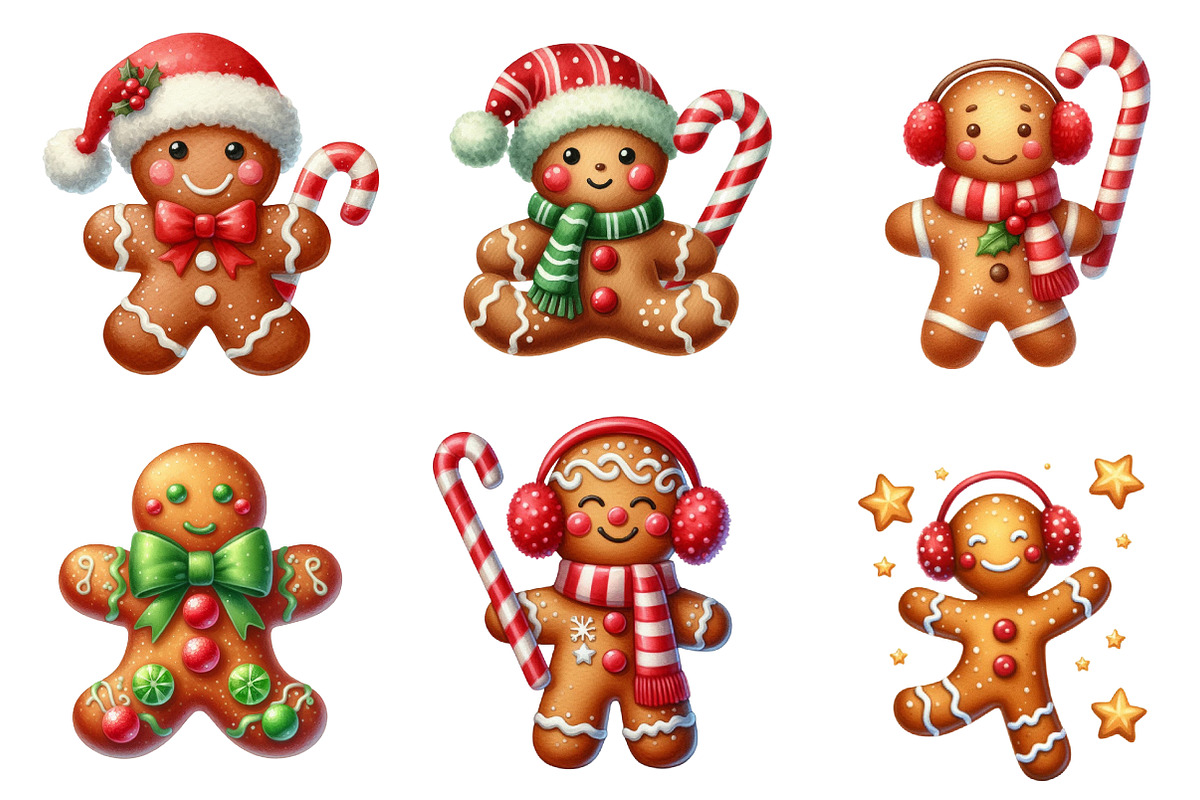 Watercolor Gingerbread Man Clipart, an Illustration by SinaCreation (Photo 5 of 7)