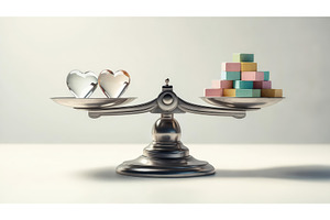 Vintage balance scale with glass, an Illustration by tilialucida