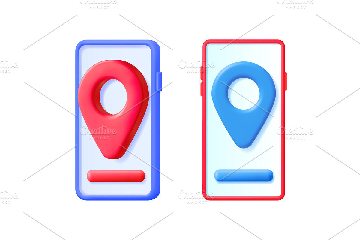 Two 3d phone illustrations with gps, a Technology Illustration by Abscent