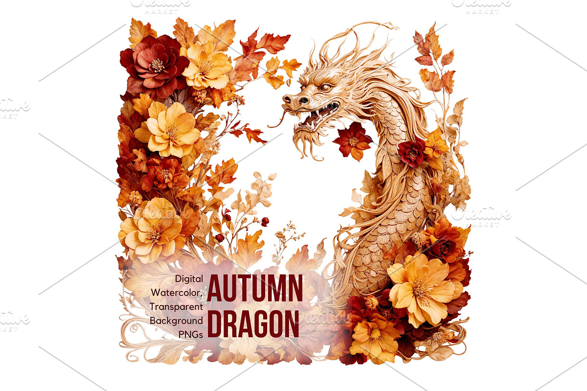 Autumn Dragons Clipart Set PNG, a Decorative Illustration by Floraphoria (Photo 1 of 9)