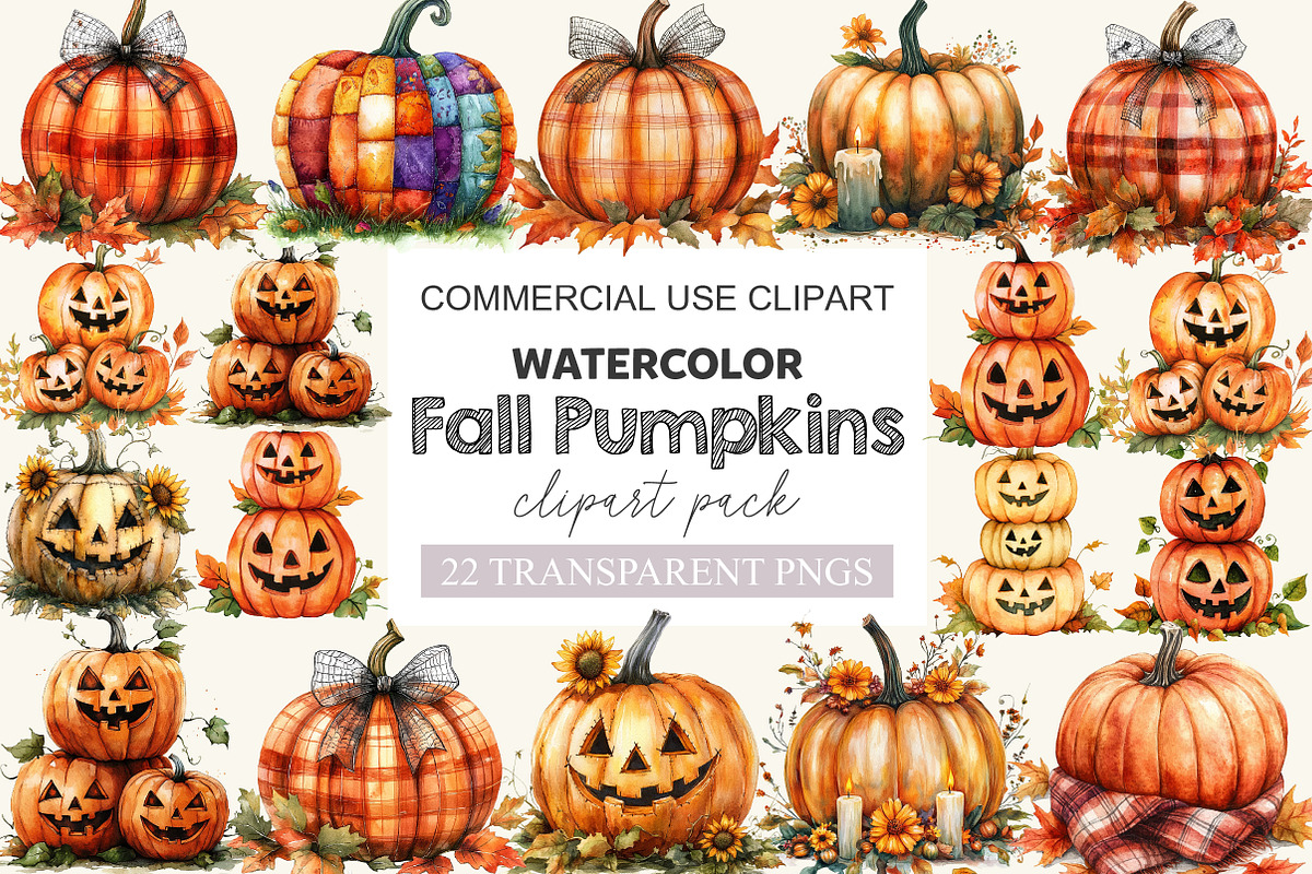 Fall Halloween Pumpkins Clipart, a Work Illustration by cherrydesign (Photo 1 of 3)