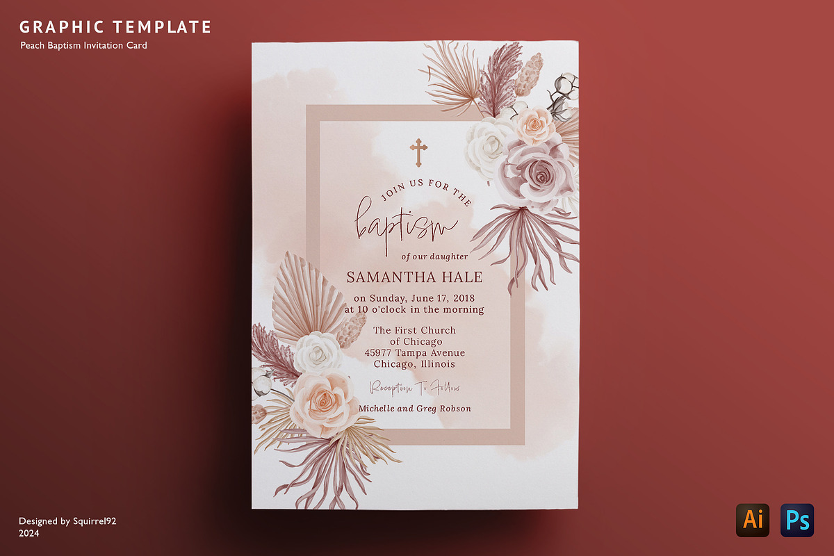Peach Baptism Card Invitation Card, an Invitation Template by Squirrel92 (Photo 1 of 2)