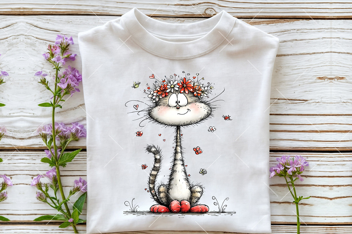 Whimsical Spring Cat Clipart, an Illustration by OK Design (Photo 6 of 6)
