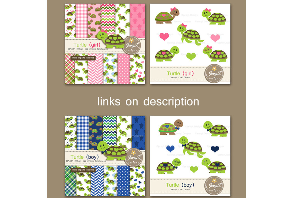 Turtle Girl Digital Paper & clipart, a Pattern Graphic by JennyL Designs (Photo 6 of 6)