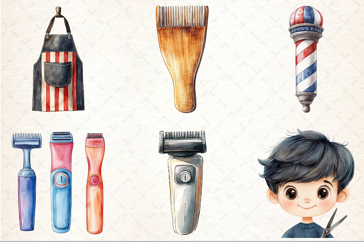 Watercolor Barber Shop Clipart, an Illustration by Rose Art (Photo 3 of 4)