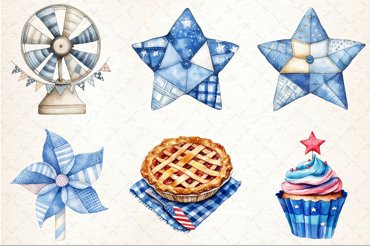 Patchwork Blue Patriotic  Clipart, an Illustration by Rose Art (Photo 3 of 7)