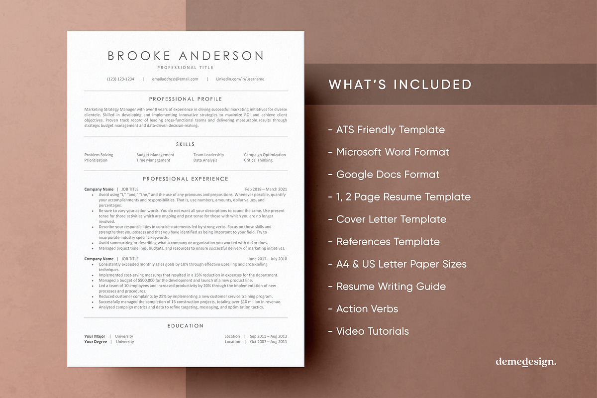 ATS Friendly Resume Template, a Resume Template by DemeDesign (Photo 9 of 9)