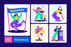 60 Youth Day Flat Illustrations