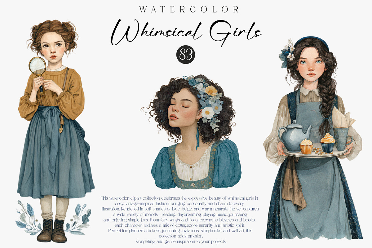 Whimsical Girls Clipart Set, an Illustration by CreationArt (Photo 3 of 7)