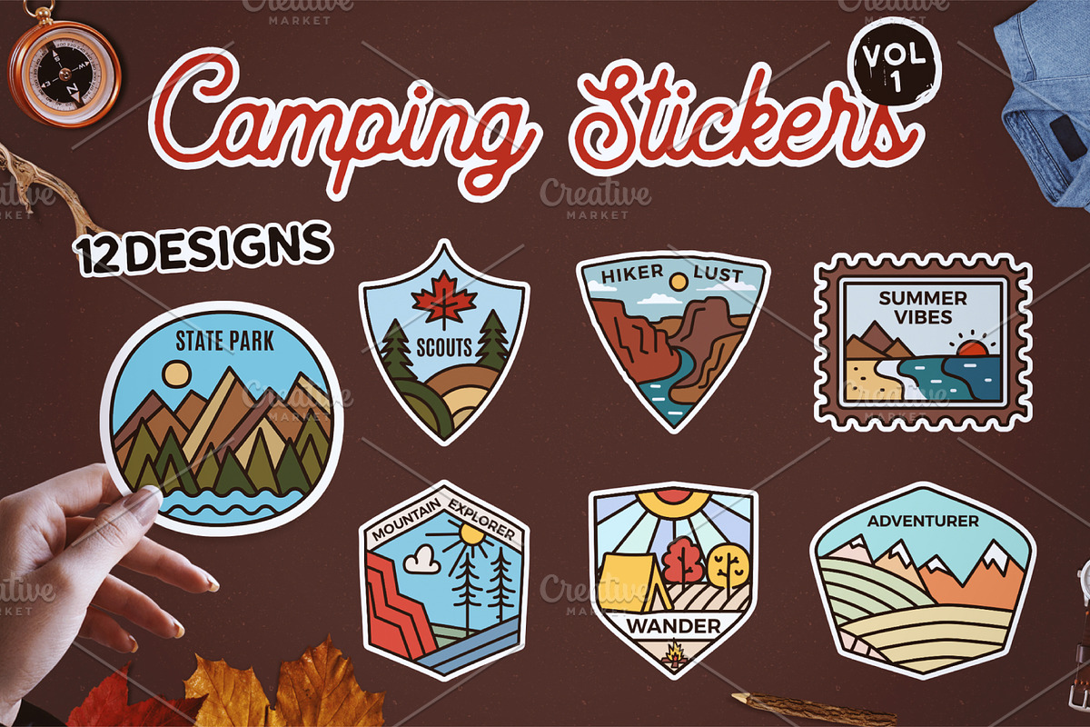 Camping Logos Stickers Bundle Vol1, a Branding & Logo Template by ...
