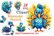 Watercolor Cute Peacock Clipart, an Object Graphic by Negarin Digital Art (Thumbnail 1 of 11)
