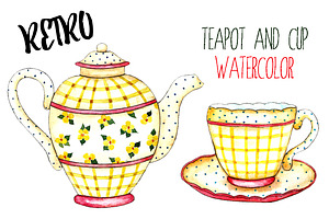 Watercolor Teapots And Cups