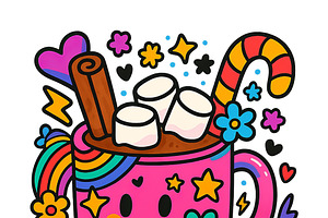 Cute maximalist Christmas mug with m, an Illustration by Dvoevnore photos