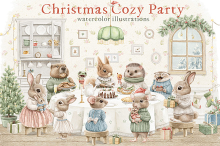 Christmas cozy party, an Animal Illustration by Mimomy