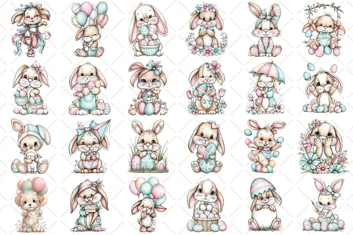 Whimsical Easter Bunny Clipart, an Illustration by Black Bird Studio (Photo 2 of 5)