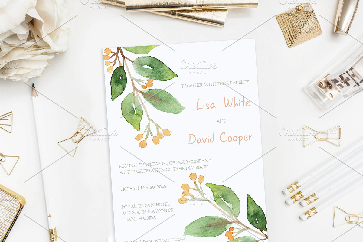 Floral Watercolor Wedding Invitation, an Invitation Template by Love Design (Photo 3 of 7)