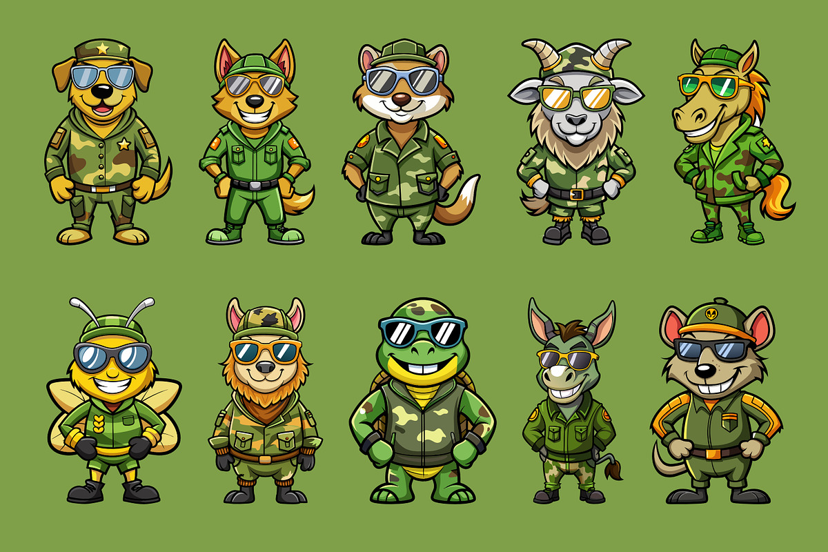 Animal Army Mascot Illustration Pack, an Illustration by Riswan Ratta (Photo 2 of 3)