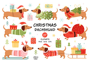 Christmas Dachshund Dog, an Animal Illustration by JulzaArt