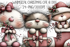 Whimsical Christmas Cat & Dog Clipar, an Illustration by Libby Wishes