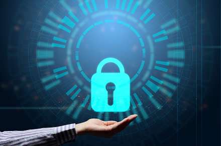 Virtual screen with padlock and hand. The concept of protecting, a Business Photo by ndanko